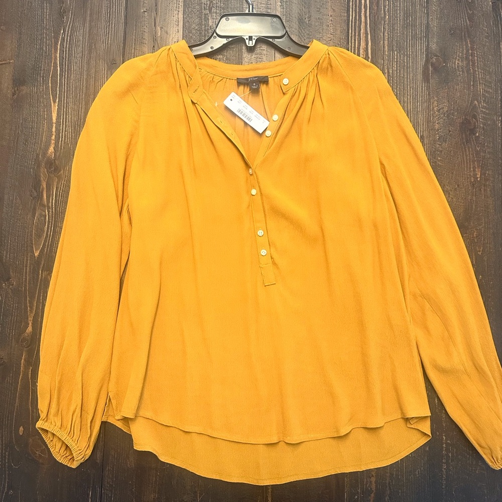 J Crew NWT mustard gold popover blouse. Size small.